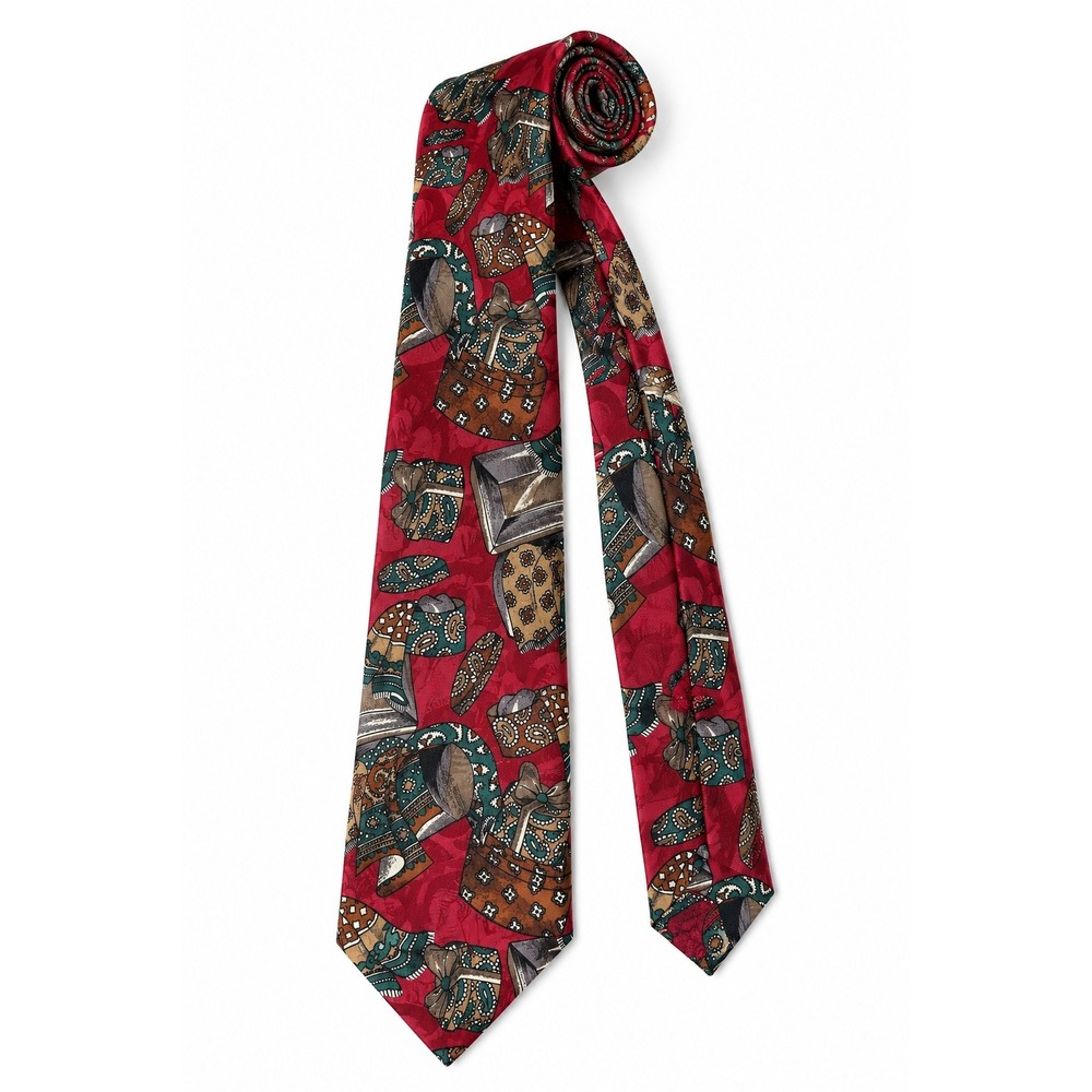 Geoffrey Beene Red Western Cowboy Boots Tie 100% Silk Vintage Mens Dress Necktie
